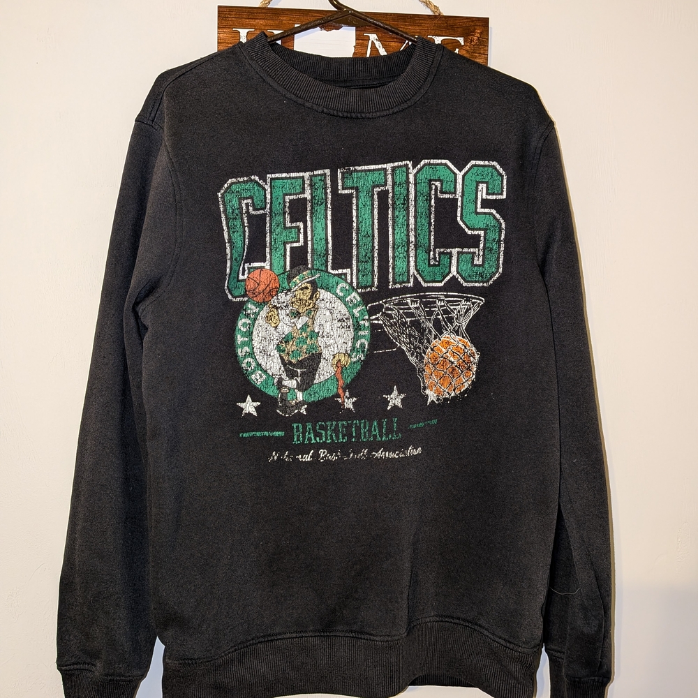 NBA Celtics Black Crewneck with Green Graphic